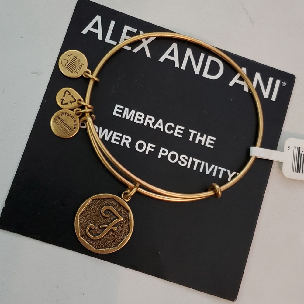 Alex and Ani Inital Letter F Goldtone bracelet - Picture 3 of 9